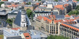 Panoramablick vom Cityhochhaus - Thomaskirche & Goldhaus