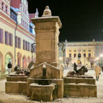 Leipzig am Abend - Löwenbrunnen am Naschmarkt