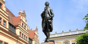 Denkmal für Johann Wolfgang Goethe auf dem Naschmarkt in Leipzig