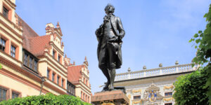 Goethedenkmal auf dem Naschmarkt in Leipzig