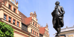 Denkmal für Johann Wolfgang Goethe auf dem Naschmarkt in Leipzig